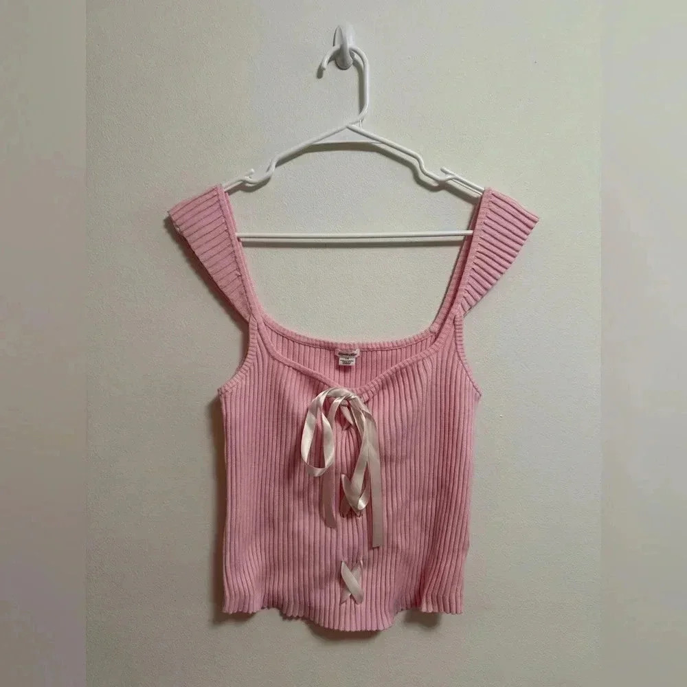 NWT - Urban Outfitters -‎ Kimchi Blue - Pink Baby Doll Bow Ribbed Tank - Size L